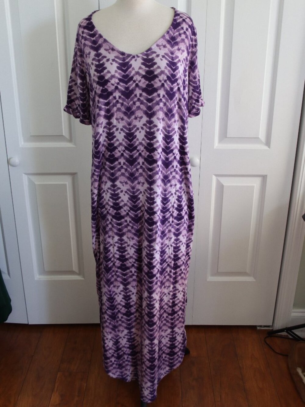 Colleen Lopez AnyWEAR Maxi Dress Grape Cheveron Pattern Rayon/Spandex Sz Large